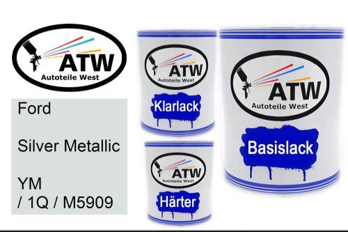 Ford, Silver Metallic, YM / 1Q / M5909: 1L Lackdose + 1L Klarlack + 500ml Härter - Set, von ATW Autoteile West.